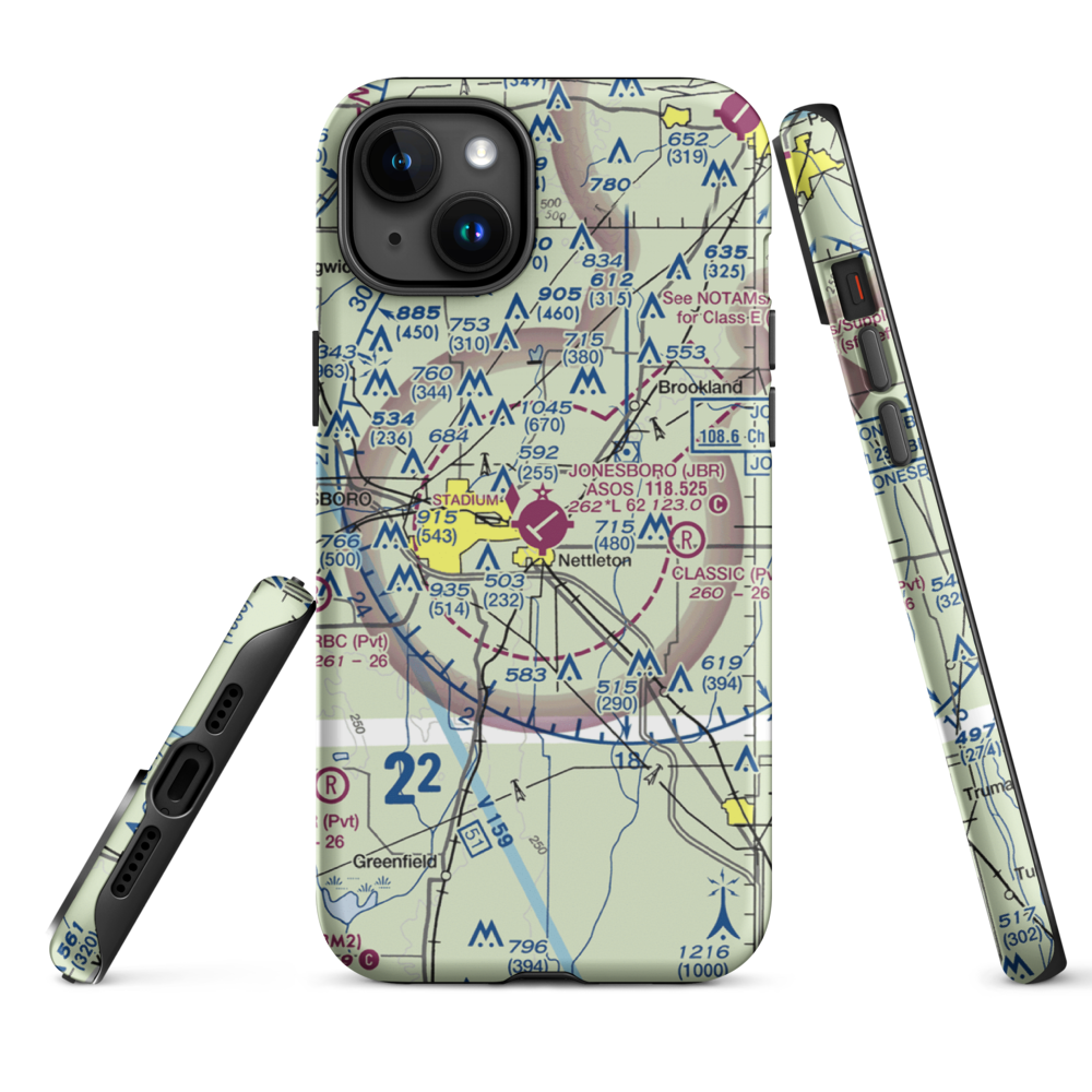 Jonesboro Municipal Airport (JBR) VFR Sectional  Tough iPhone Case iPhone 15 Plus model shown