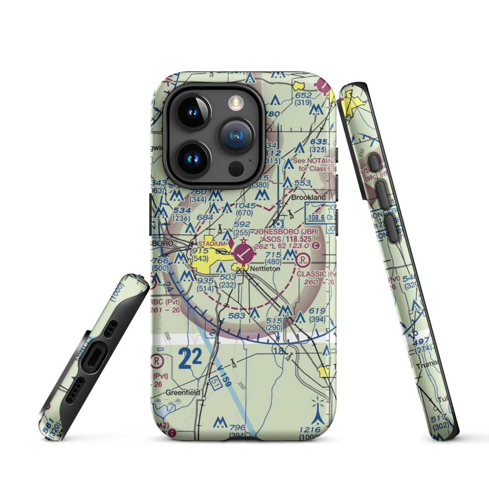 Jonesboro Municipal Airport (JBR) VFR Sectional  Tough iPhone Case iPhone 15 Pro model shown