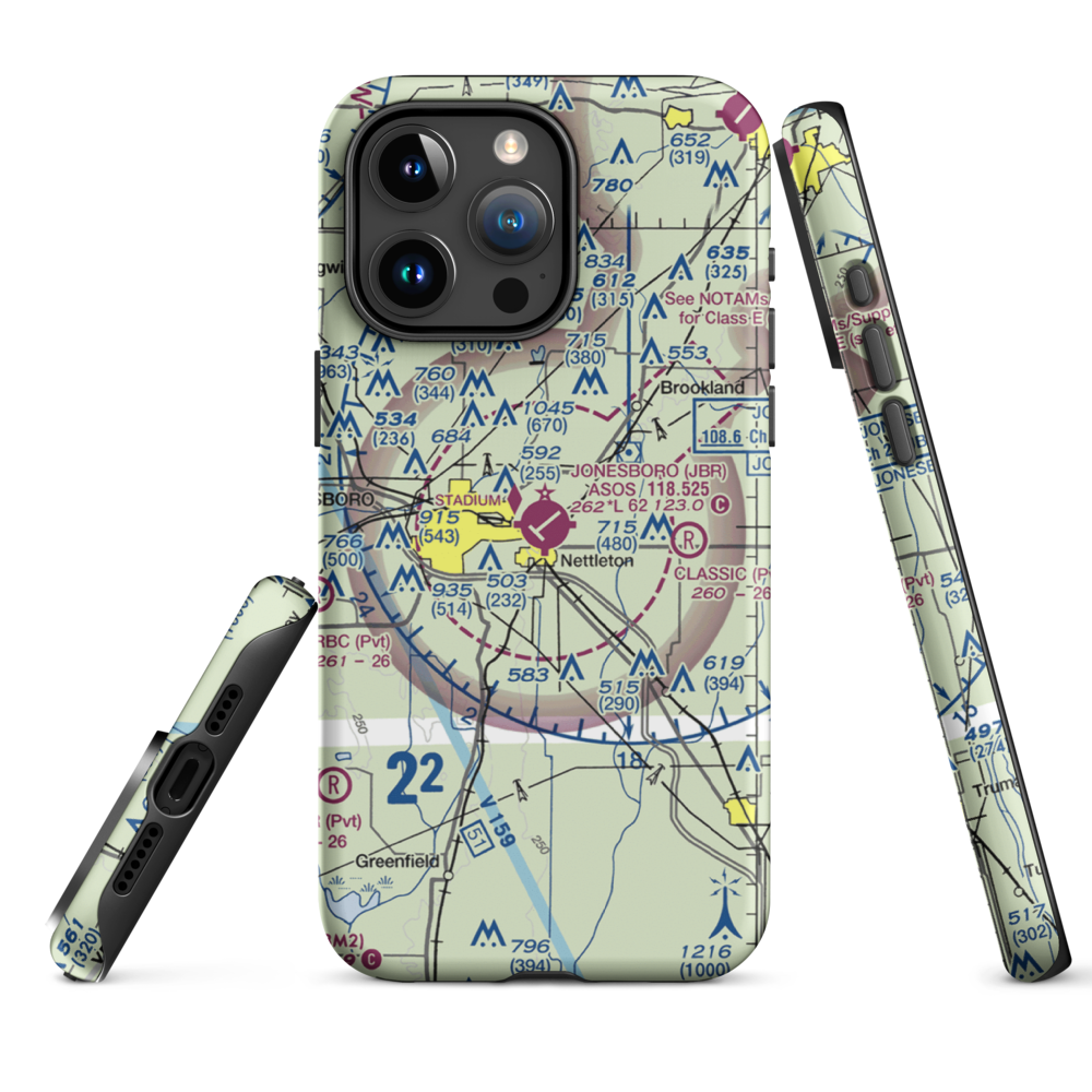 Jonesboro Municipal Airport (JBR) VFR Sectional  Tough iPhone Case iPhone 15 Pro Max model shown