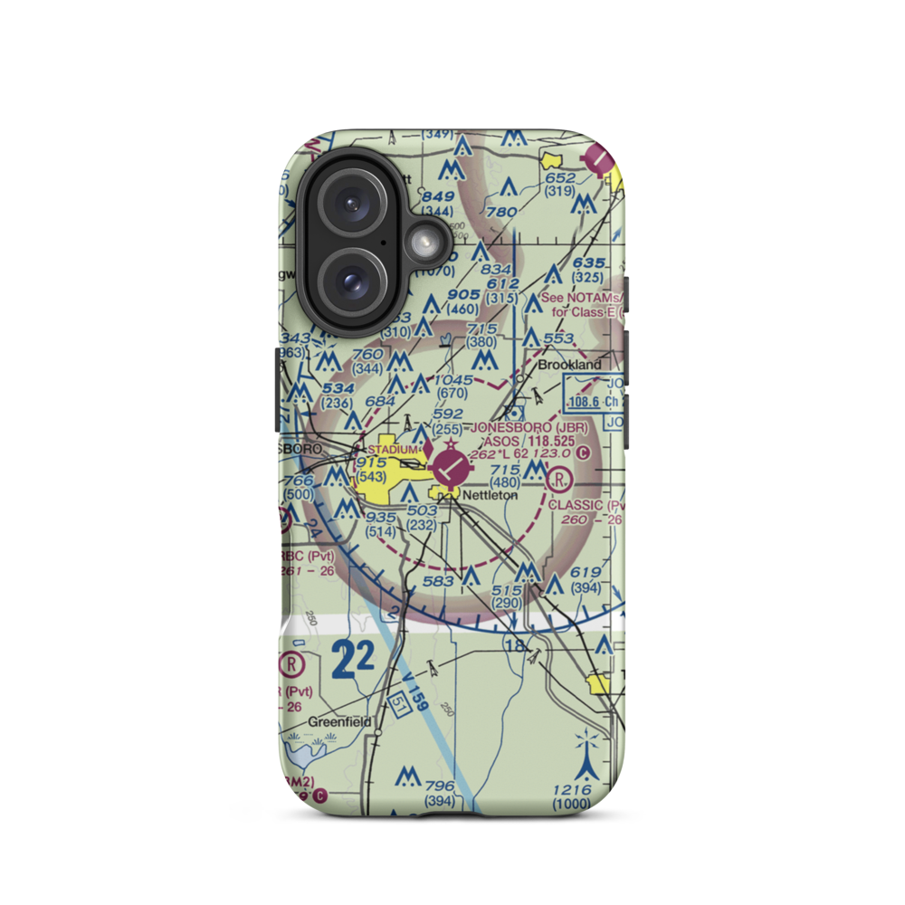 Jonesboro Municipal Airport (JBR) VFR Sectional  Tough iPhone Case iPhone 16 model shown