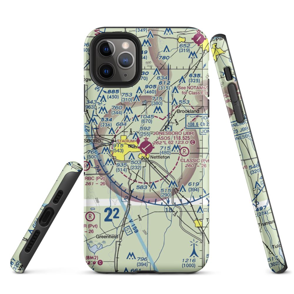 Jonesboro Municipal Airport (JBR) VFR Sectional  Tough iPhone Case iPhone 11 Pro Max model shown