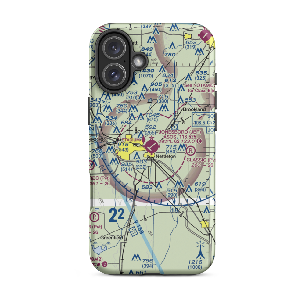 Jonesboro Municipal Airport (JBR) VFR Sectional  Tough iPhone Case iPhone 16 Plus model shown