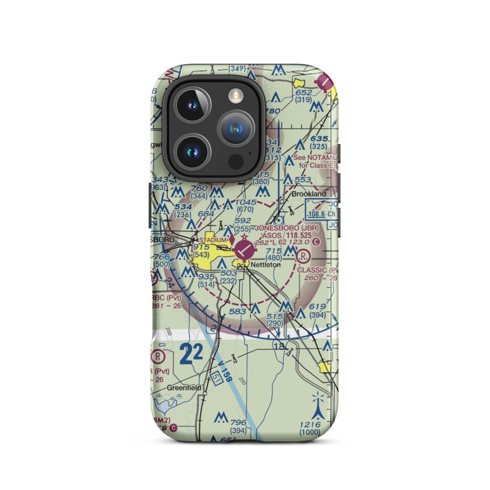 Jonesboro Municipal Airport (JBR) VFR Sectional  Tough iPhone Case iPhone 16 Pro model shown