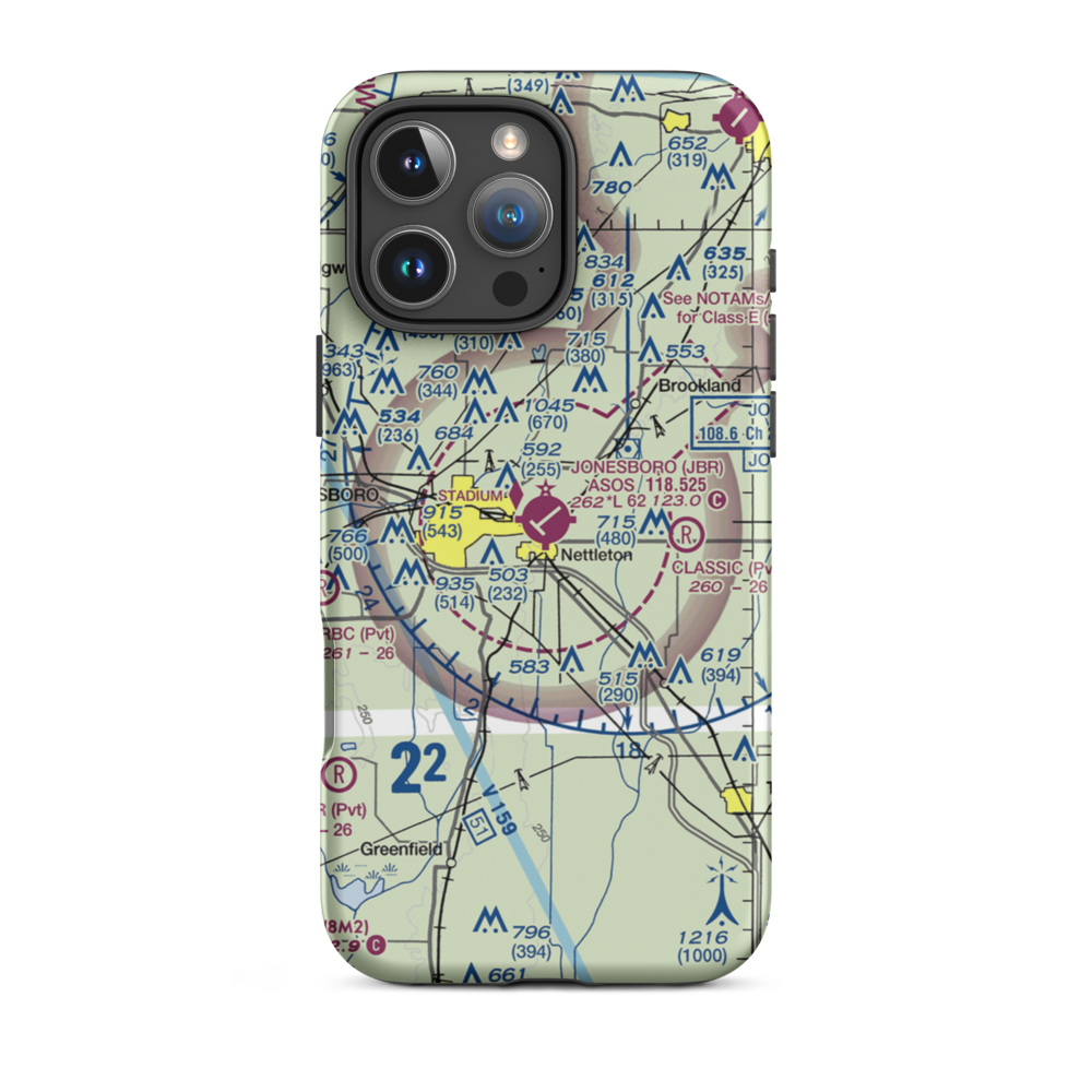 Jonesboro Municipal Airport (JBR) VFR Sectional  Tough iPhone Case iPhone 16 Pro Max model shown