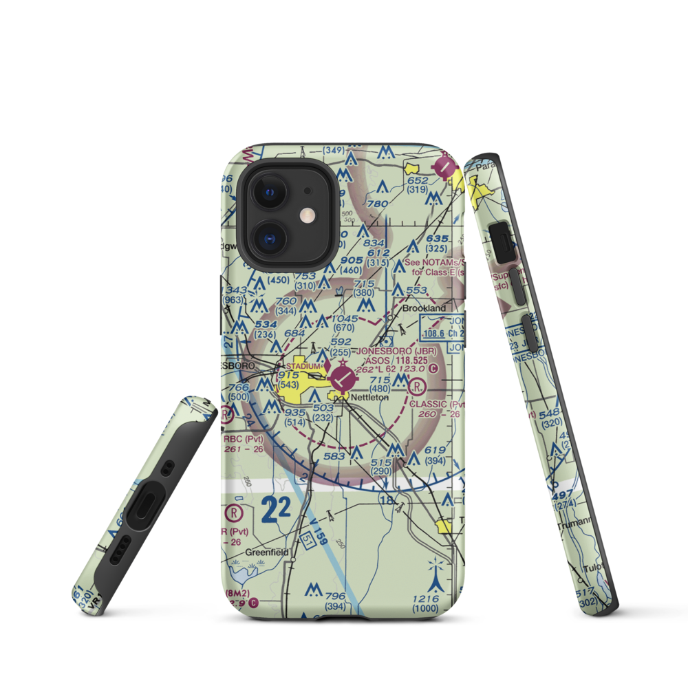 Jonesboro Municipal Airport (JBR) VFR Sectional  Tough iPhone Case iPhone 12 mini model shown