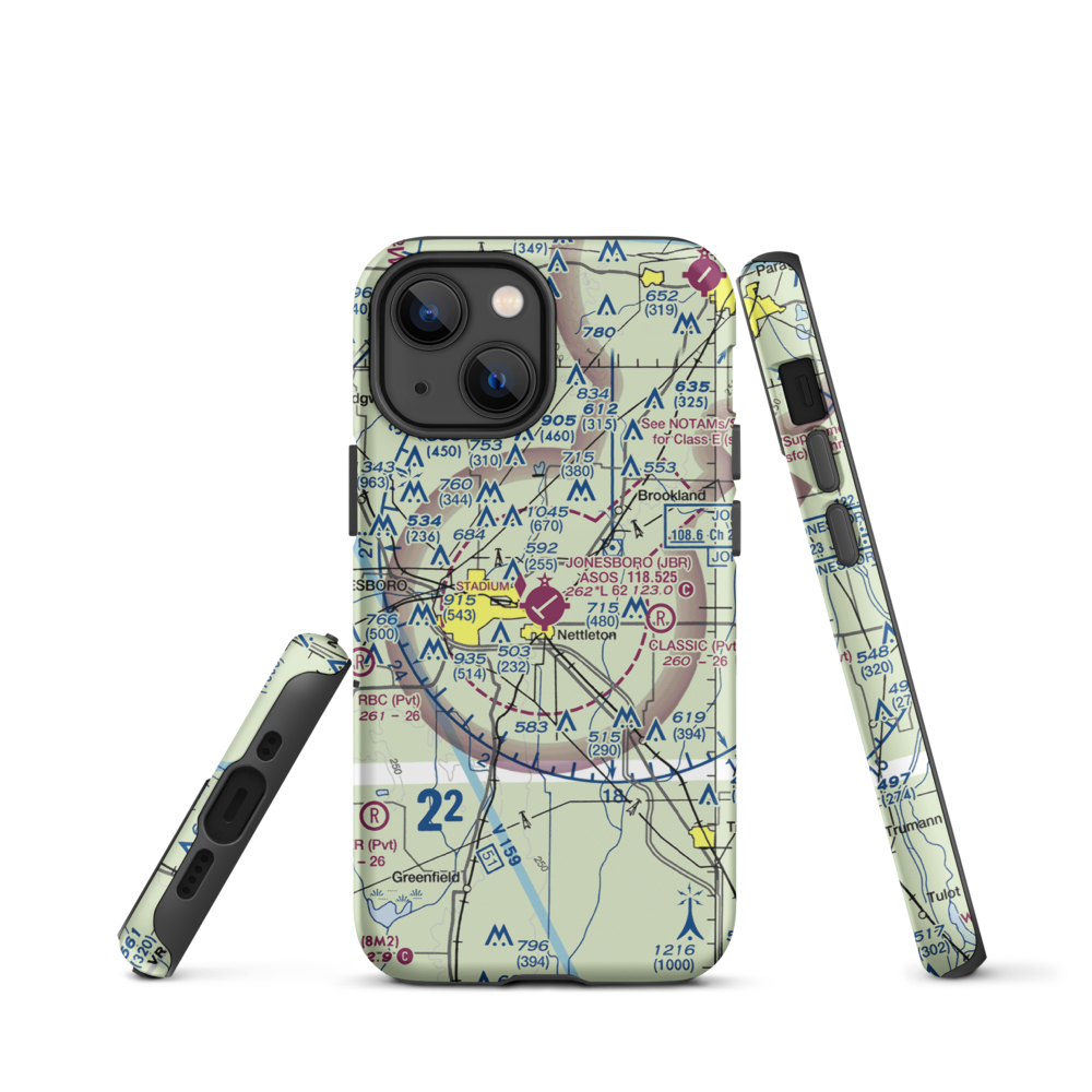 Jonesboro Municipal Airport (JBR) VFR Sectional  Tough iPhone Case iPhone 13 mini model shown