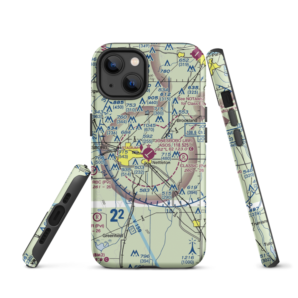 Jonesboro Municipal Airport (JBR) VFR Sectional  Tough iPhone Case iPhone 13 model shown