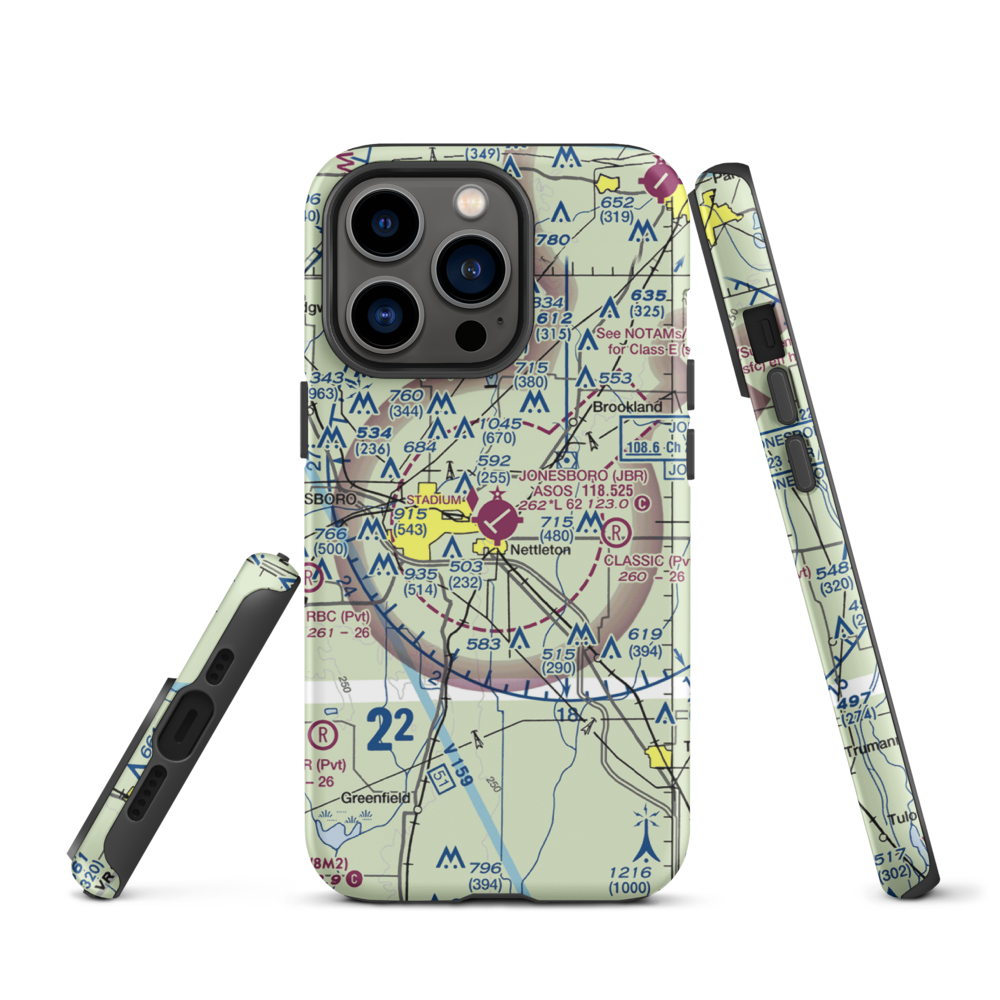 Jonesboro Municipal Airport (JBR) VFR Sectional  Tough iPhone Case iPhone 13 Pro model shown