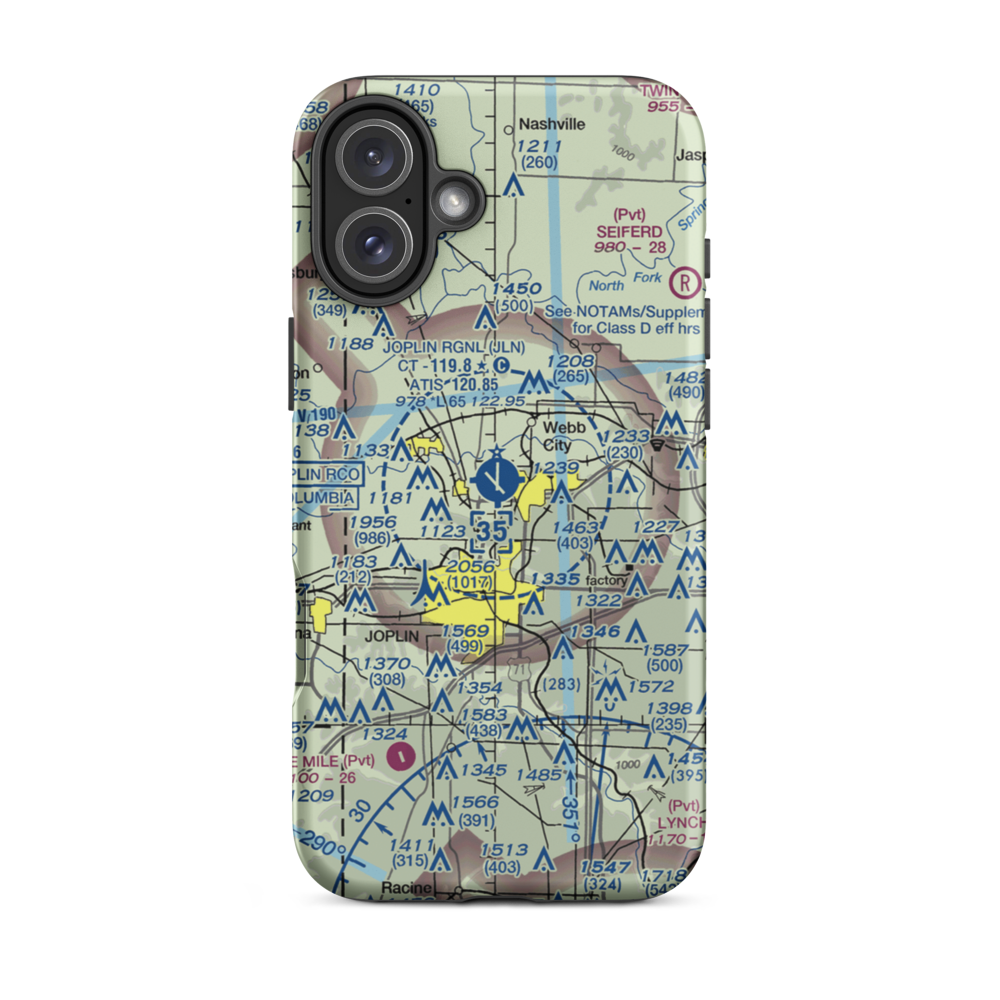 Joplin Regional Airport (JLN) VFR Sectional  Tough iPhone Case iPhone 16 Plus model shown