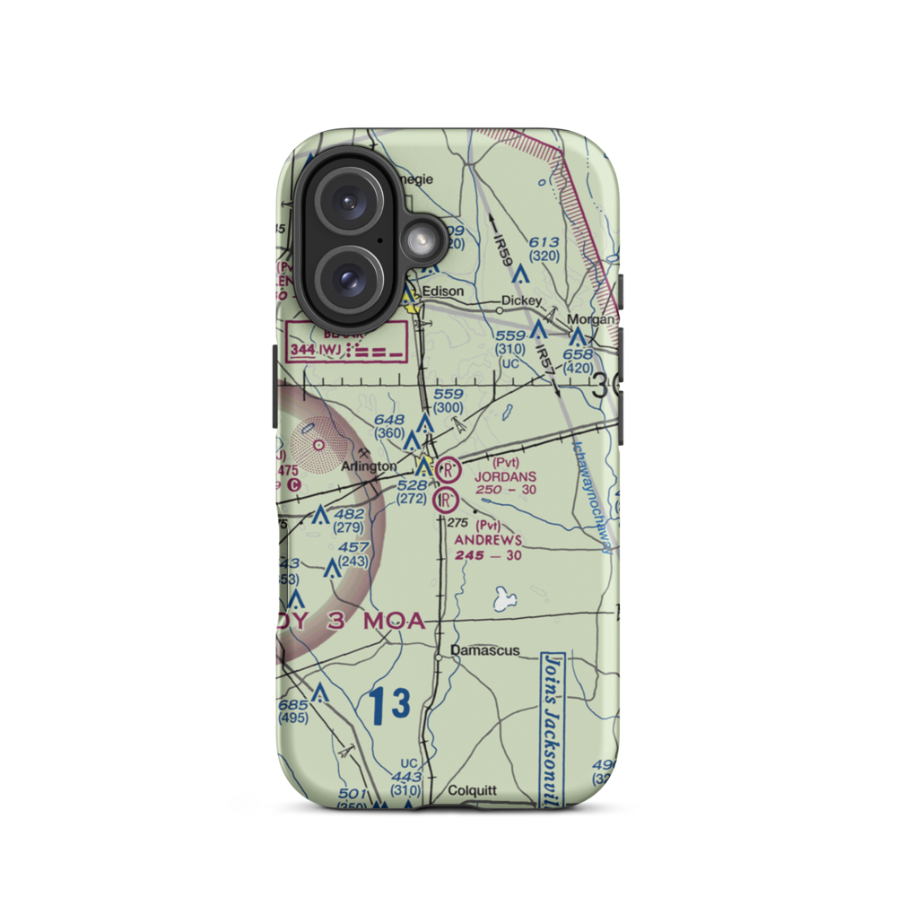 Jordans Airport (GA22) VFR Sectional  Tough iPhone Case iPhone 16 model shown