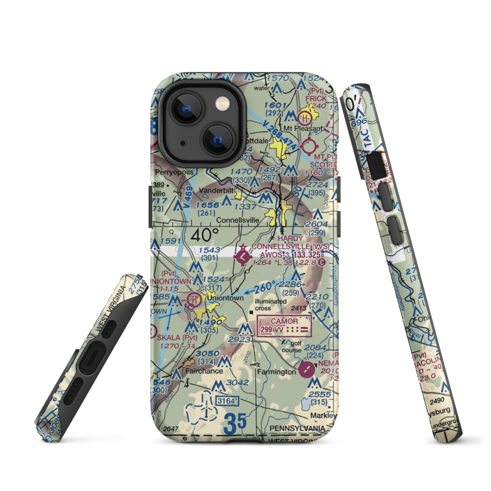 Joseph A. Hardy Connellsville Airport (VVS) VFR Sectional  Tough iPhone Case iPhone 14 model shown