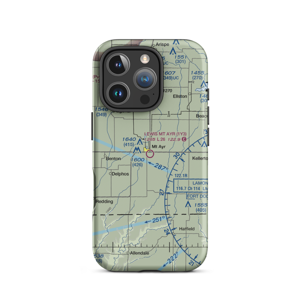 Judge Lewis Field Mt Ayr Municipal Airport (1Y3) VFR Sectional  Tough iPhone Case iPhone 16 Pro model shown