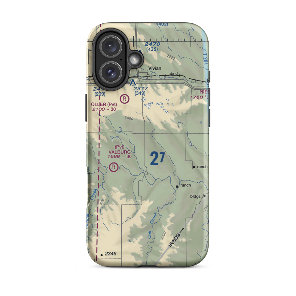 Juhnke Airport (0SD8) VFR Sectional  Tough iPhone Case iPhone 16 Plus model shown