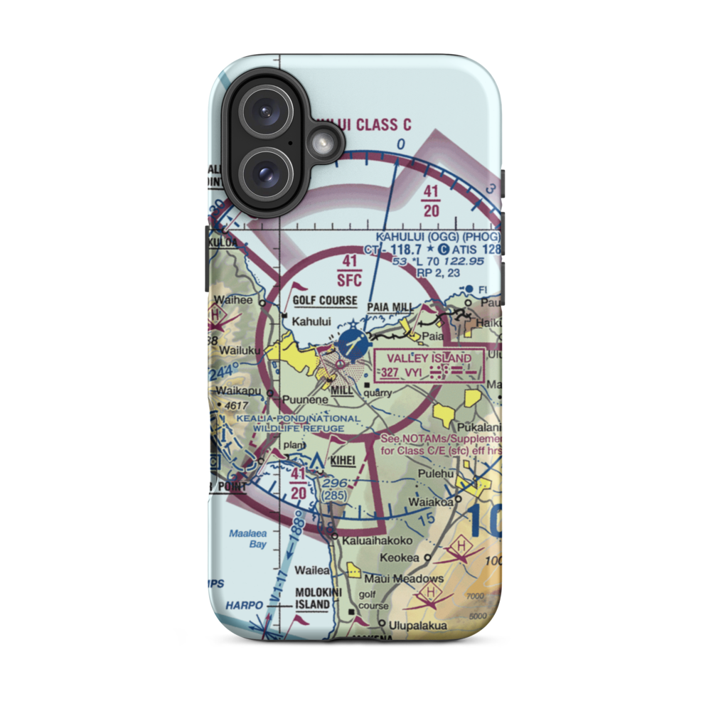 Kahului Airport (OGG) VFR Sectional  Tough iPhone Case iPhone 16 Plus model shown