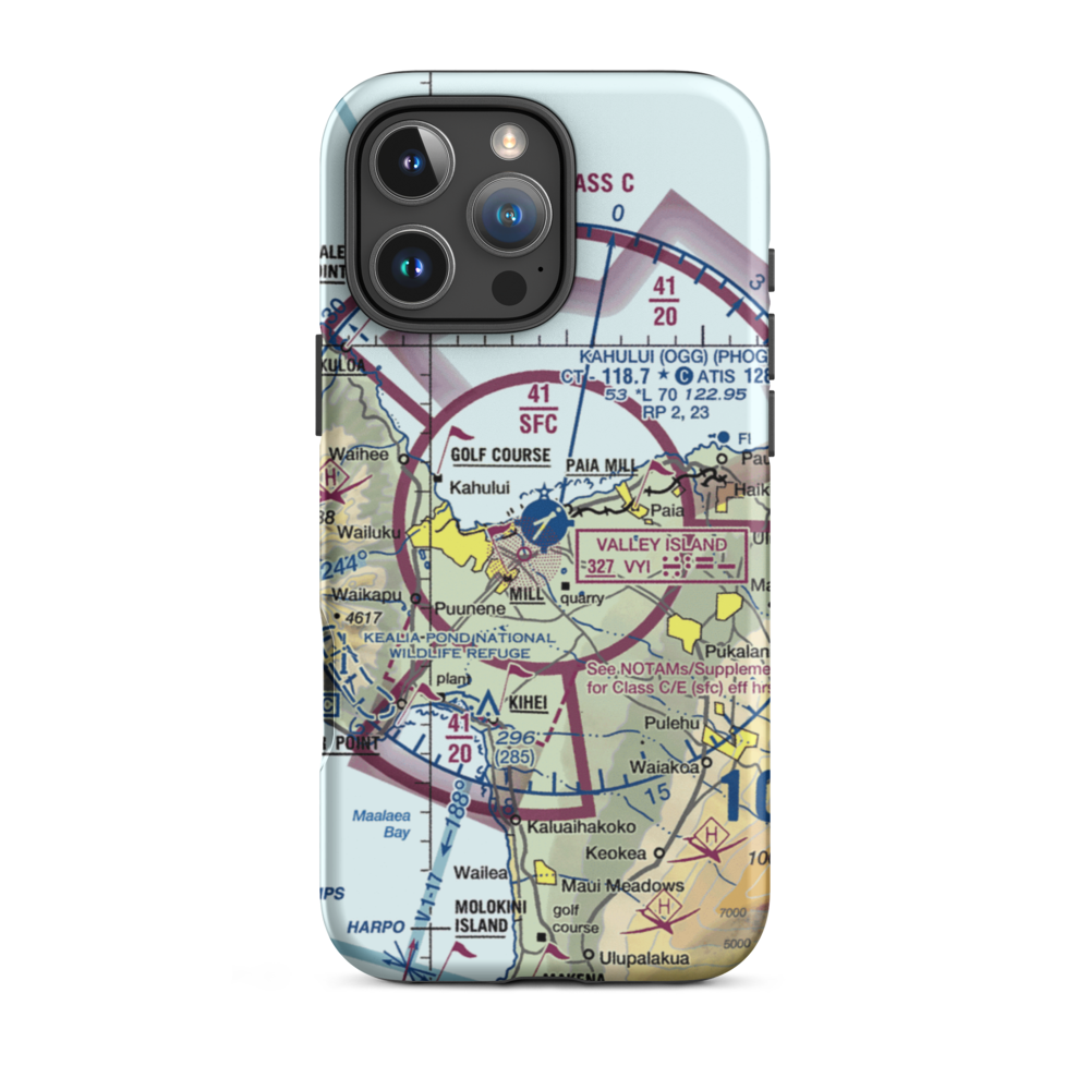 Kahului Airport (OGG) VFR Sectional  Tough iPhone Case iPhone 16 Pro Max model shown