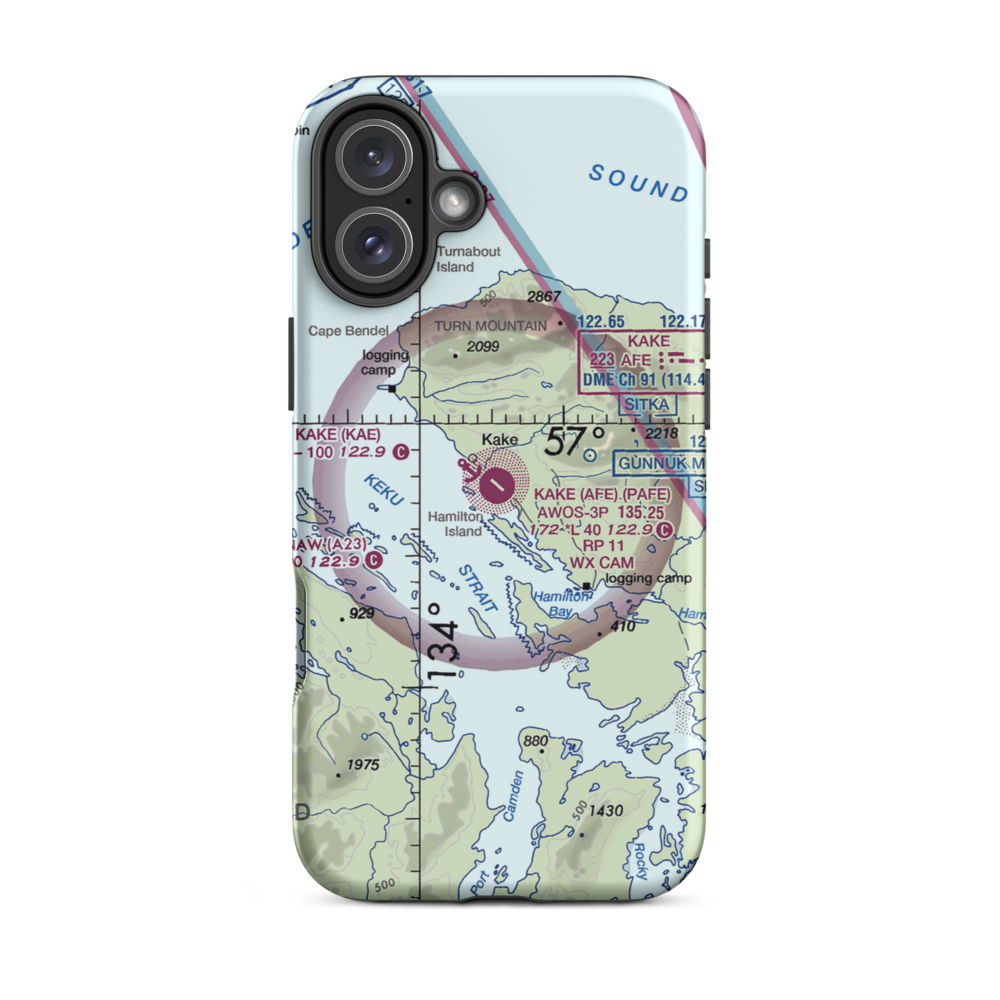 Kake Airport (AFE) VFR Sectional  Tough iPhone Case iPhone 16 Plus model shown