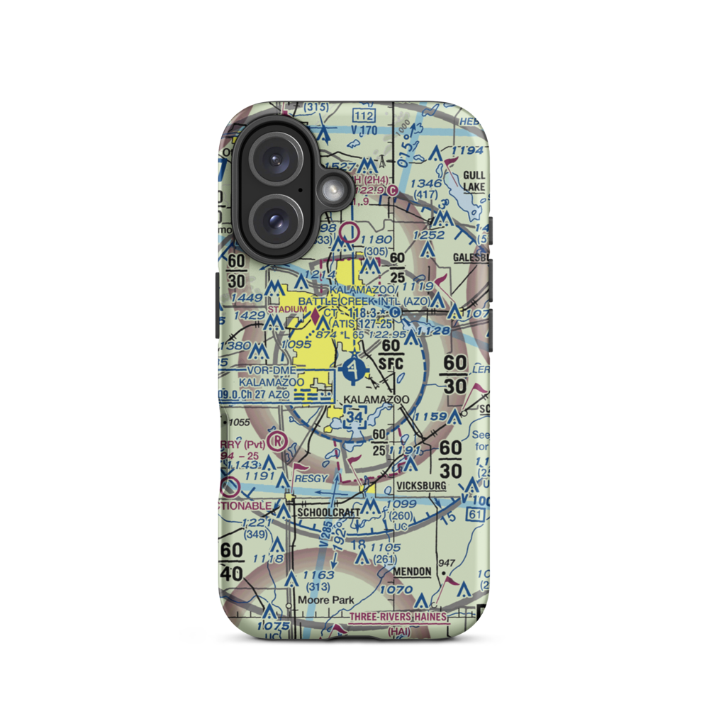 Kalamazoo Battle Creek International Airport (AZO) VFR Sectional  Tough iPhone Case iPhone 16 model shown