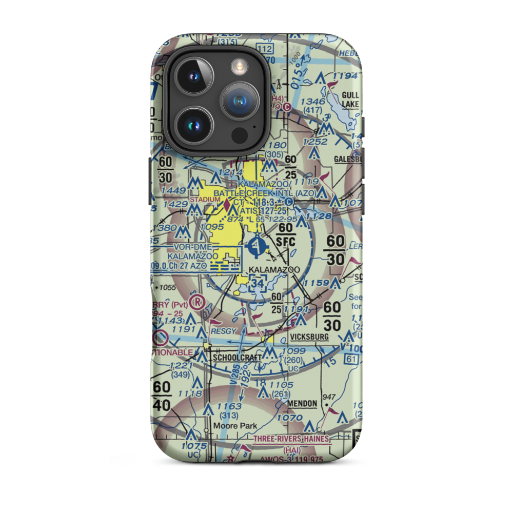 Kalamazoo Battle Creek International Airport (AZO) VFR Sectional  Tough iPhone Case iPhone 16 Pro Max model shown