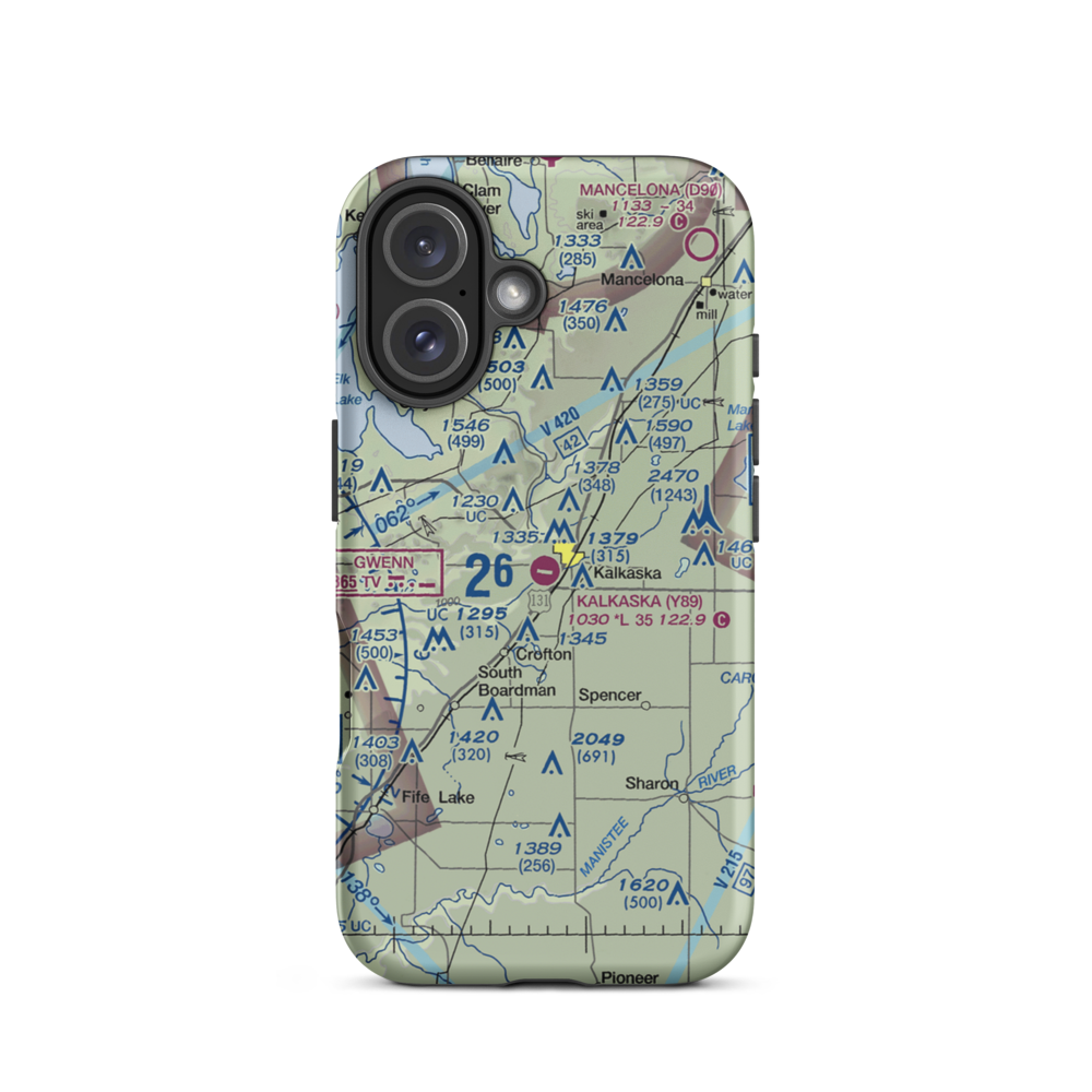 Kalkaska City Airport (Y89) VFR Sectional  Tough iPhone Case iPhone 16 model shown
