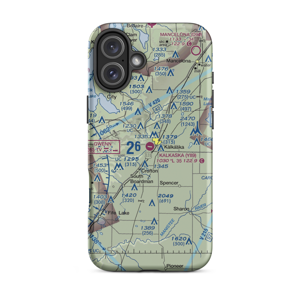 Kalkaska City Airport (Y89) VFR Sectional  Tough iPhone Case iPhone 16 Plus model shown
