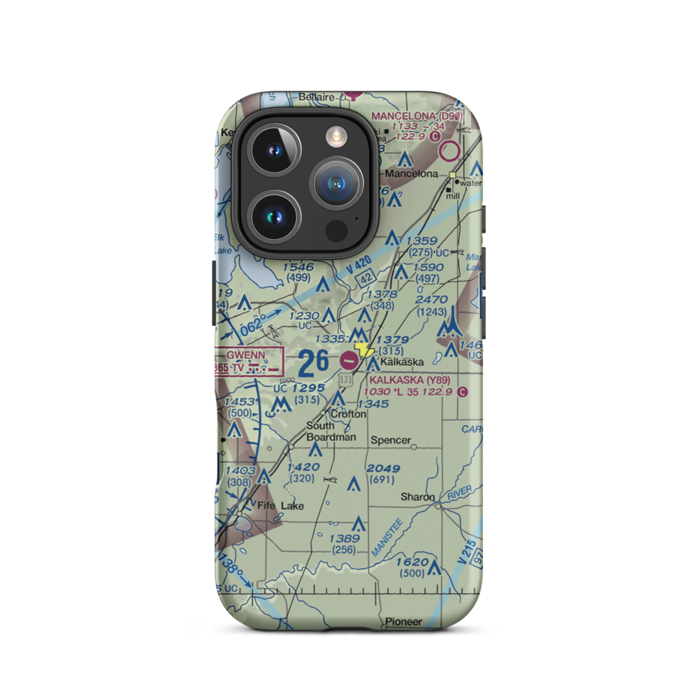 Kalkaska City Airport (Y89) VFR Sectional  Tough iPhone Case iPhone 16 Pro model shown