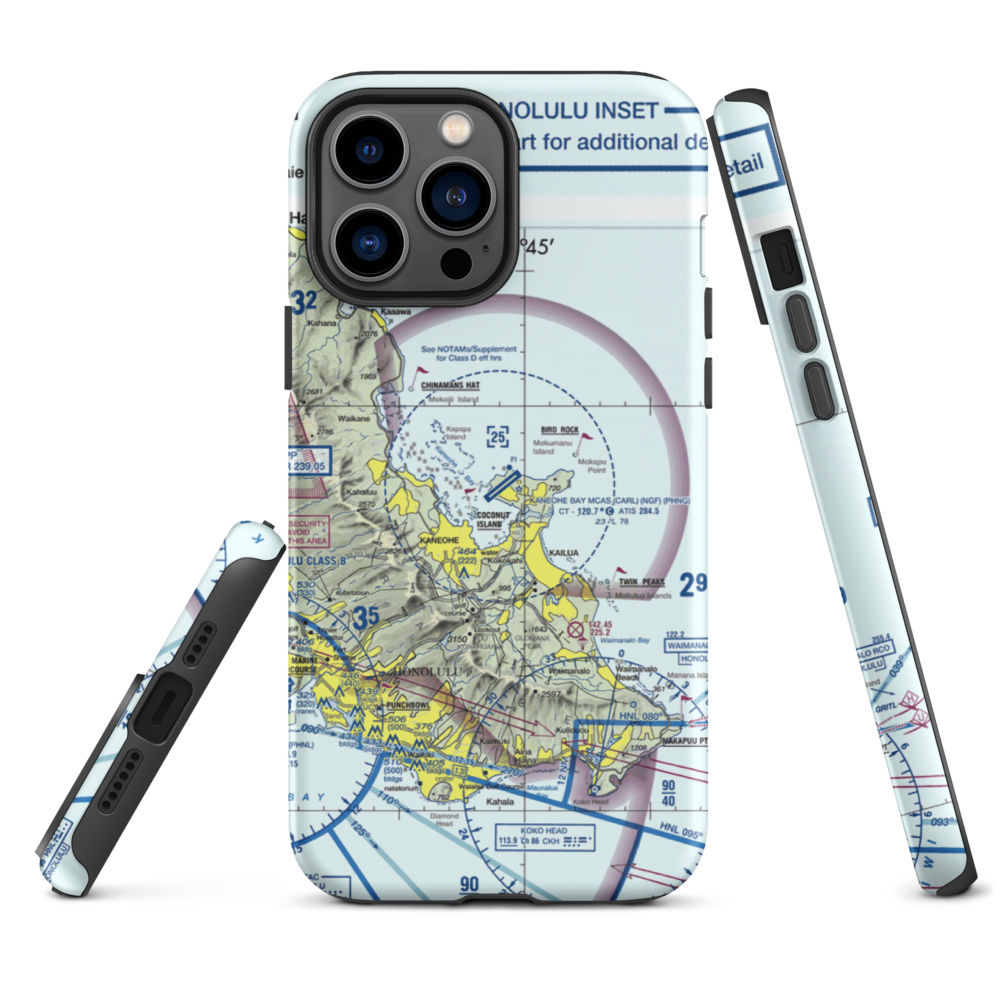 Kaneohe Bay MCAS (Marion E. Carl Field) Airport (NGF) VFR Sectional  Tough iPhone Case iPhone 13 Pro Max model shown