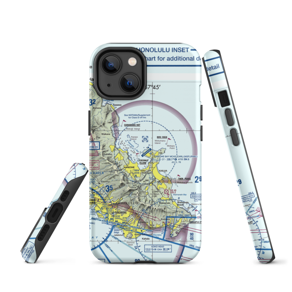 Kaneohe Bay MCAS (Marion E. Carl Field) Airport (NGF) VFR Sectional  Tough iPhone Case iPhone 14 model shown