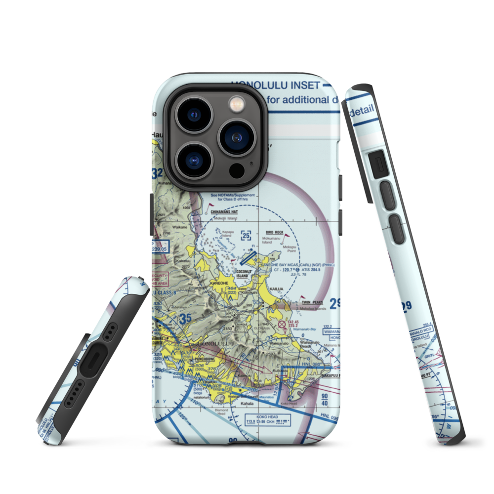 Kaneohe Bay MCAS (Marion E. Carl Field) Airport (NGF) VFR Sectional  Tough iPhone Case iPhone 14 Pro model shown