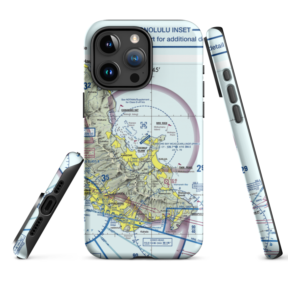 Kaneohe Bay MCAS (Marion E. Carl Field) Airport (NGF) VFR Sectional  Tough iPhone Case iPhone 15 Pro Max model shown