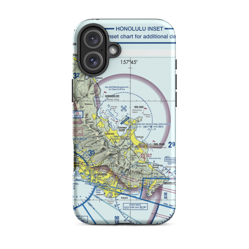 Kaneohe Bay MCAS (Marion E. Carl Field) Airport (NGF) VFR Sectional  Tough iPhone Case iPhone 16 Plus model shown