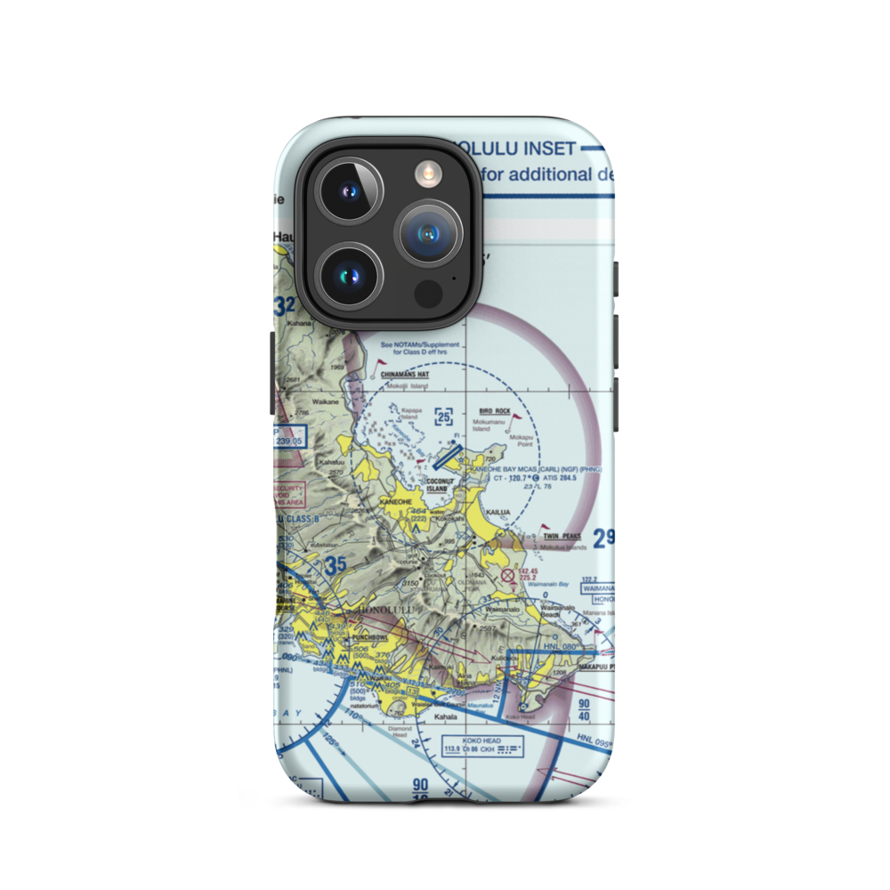 Kaneohe Bay MCAS (Marion E. Carl Field) Airport (NGF) VFR Sectional  Tough iPhone Case iPhone 16 Pro model shown