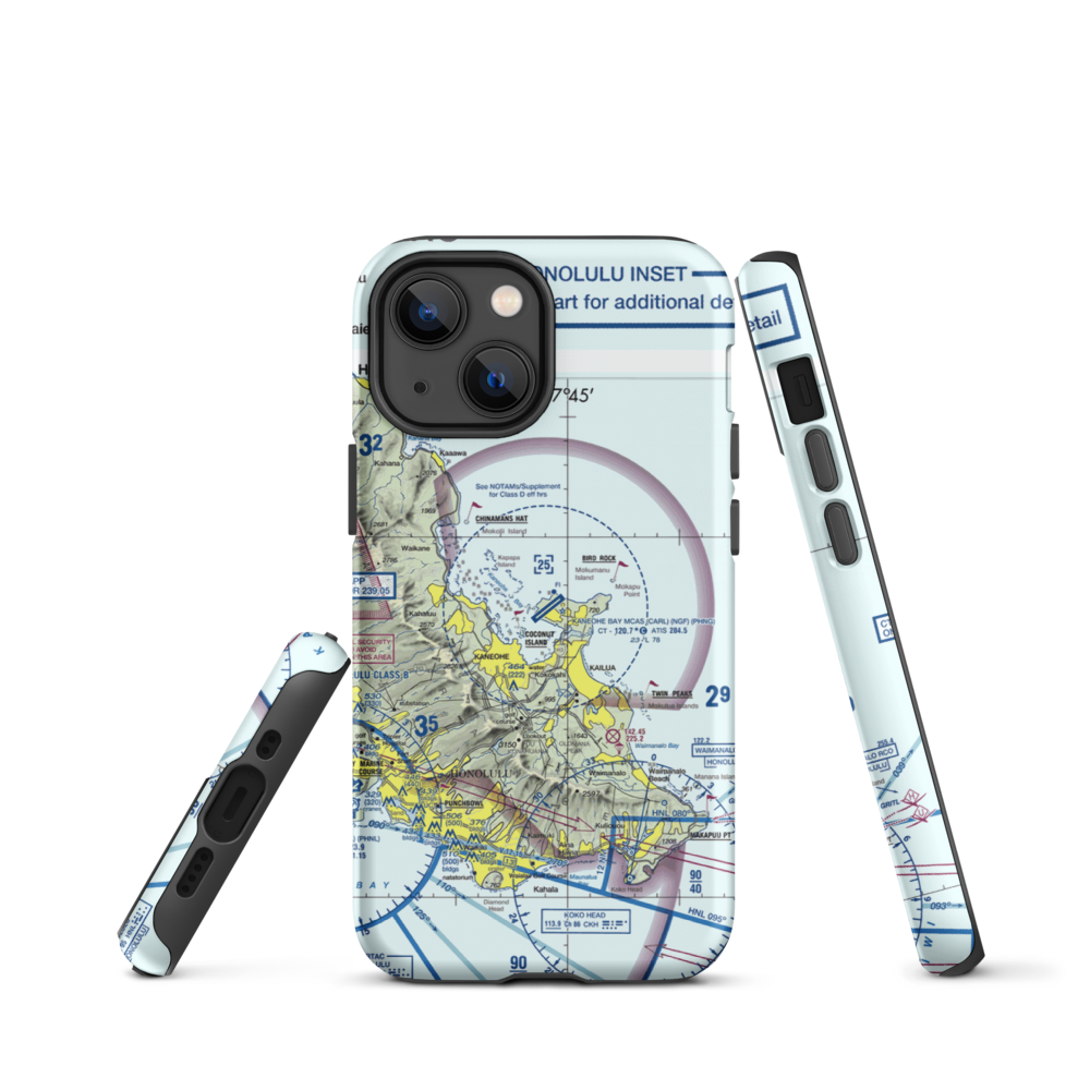 Kaneohe Bay MCAS (Marion E. Carl Field) Airport (NGF) VFR Sectional  Tough iPhone Case iPhone 13 mini model shown
