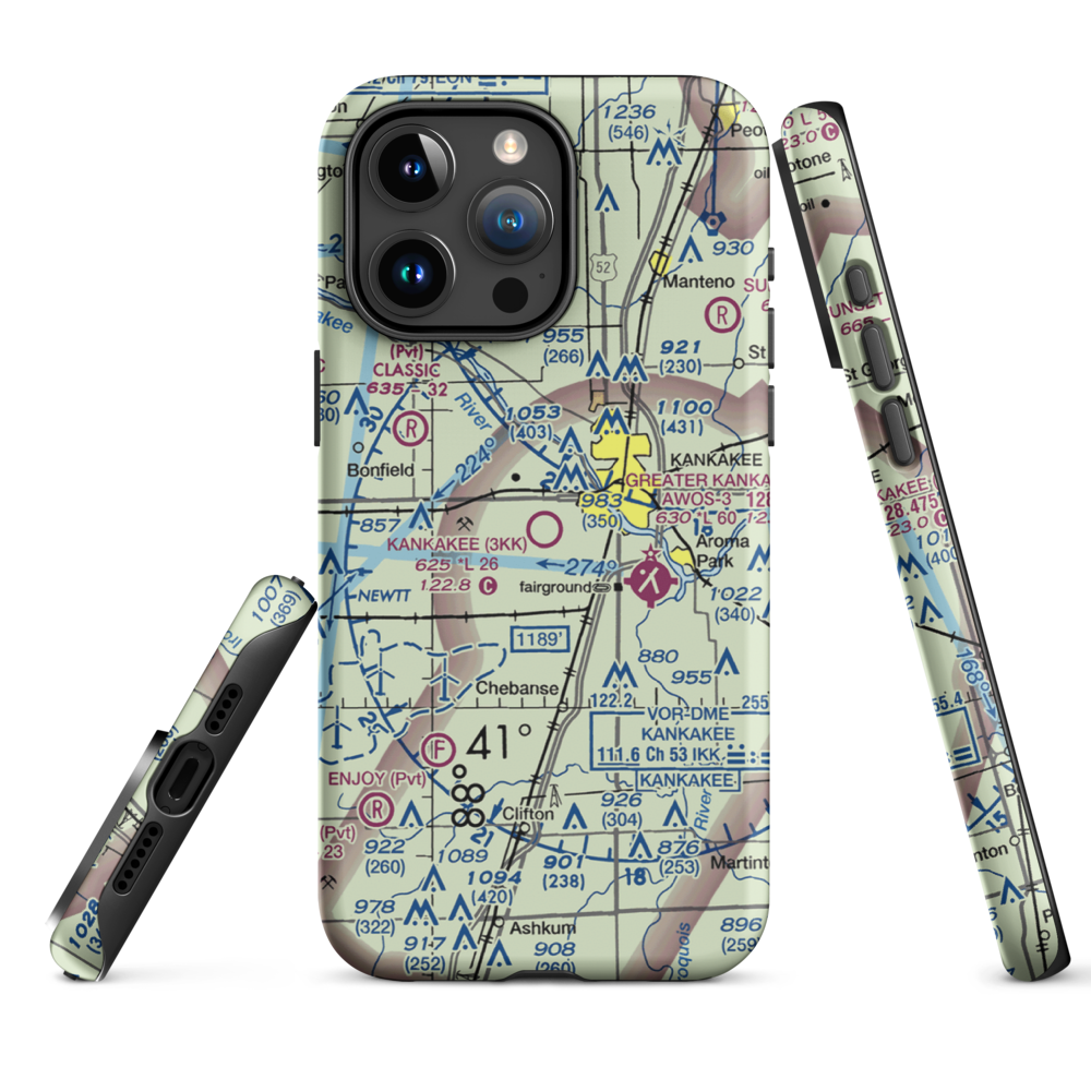 Kankakee Airport (3KK) VFR Sectional  Tough iPhone Case iPhone 15 Pro Max model shown