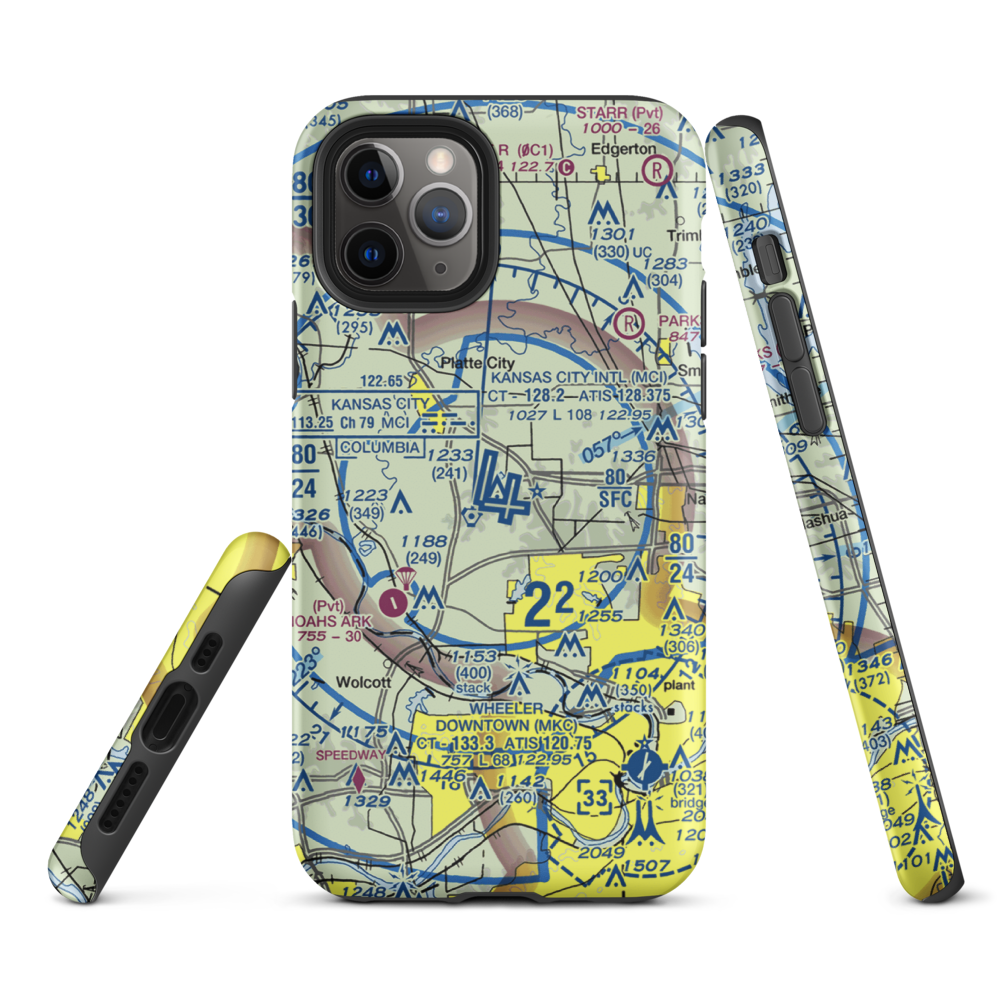 Kansas City International Airport (MCI) VFR Sectional  Tough iPhone Case iPhone 11 Pro model shown