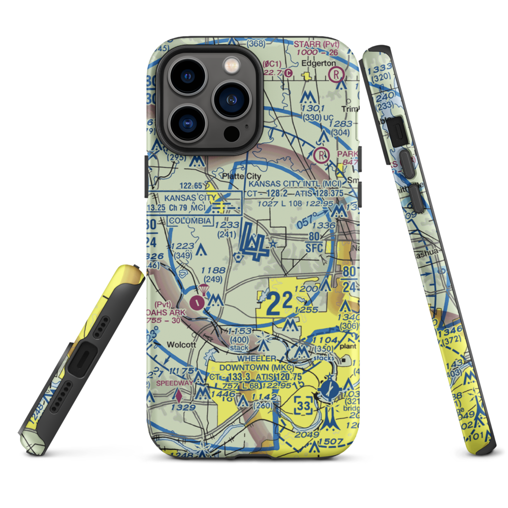 Kansas City International Airport (MCI) VFR Sectional  Tough iPhone Case iPhone 13 Pro Max model shown
