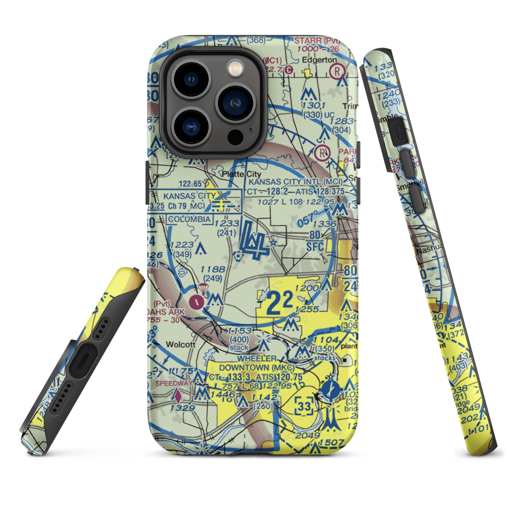 Kansas City International Airport (MCI) VFR Sectional  Tough iPhone Case iPhone 14 Pro Max model shown