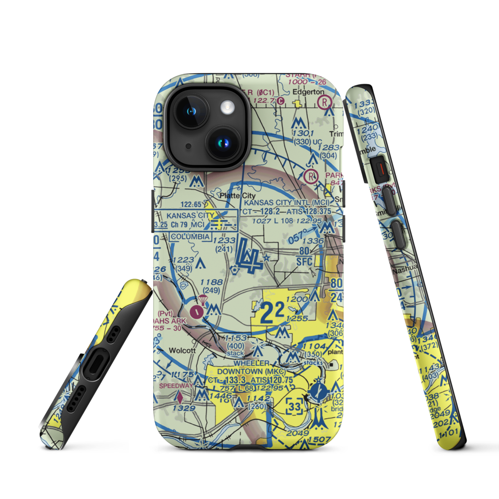 Kansas City International Airport (MCI) VFR Sectional  Tough iPhone Case iPhone 15 model shown