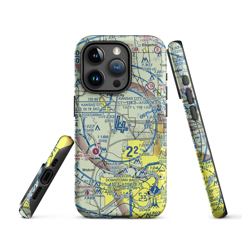 Kansas City International Airport (MCI) VFR Sectional  Tough iPhone Case iPhone 15 Pro model shown
