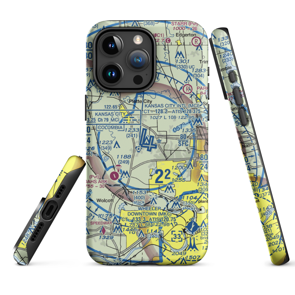 Kansas City International Airport (MCI) VFR Sectional  Tough iPhone Case iPhone 15 Pro Max model shown