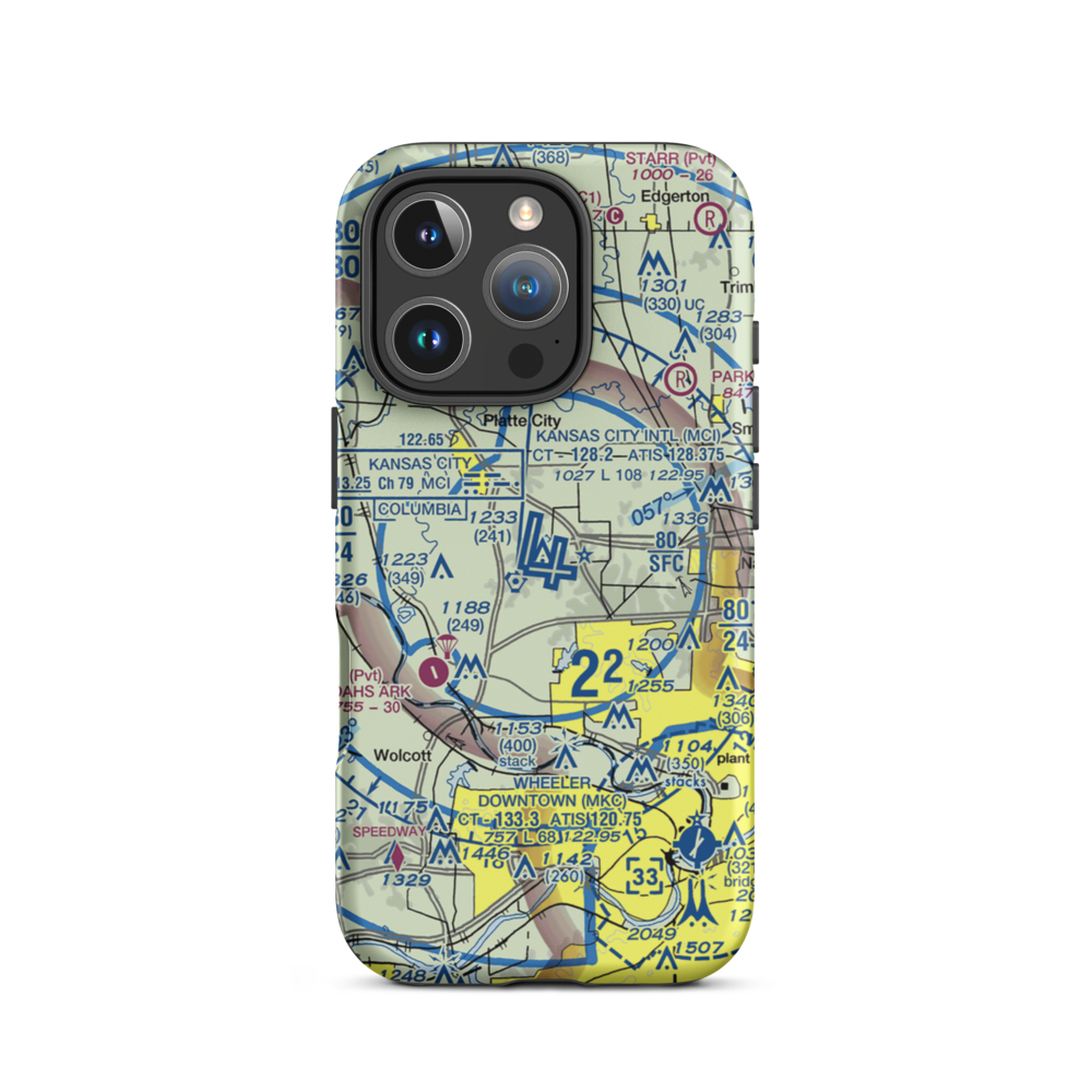 Kansas City International Airport (MCI) VFR Sectional  Tough iPhone Case iPhone 16 Pro model shown