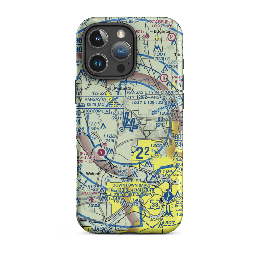 Kansas City International Airport (MCI) VFR Sectional  Tough iPhone Case iPhone 16 Pro Max model shown