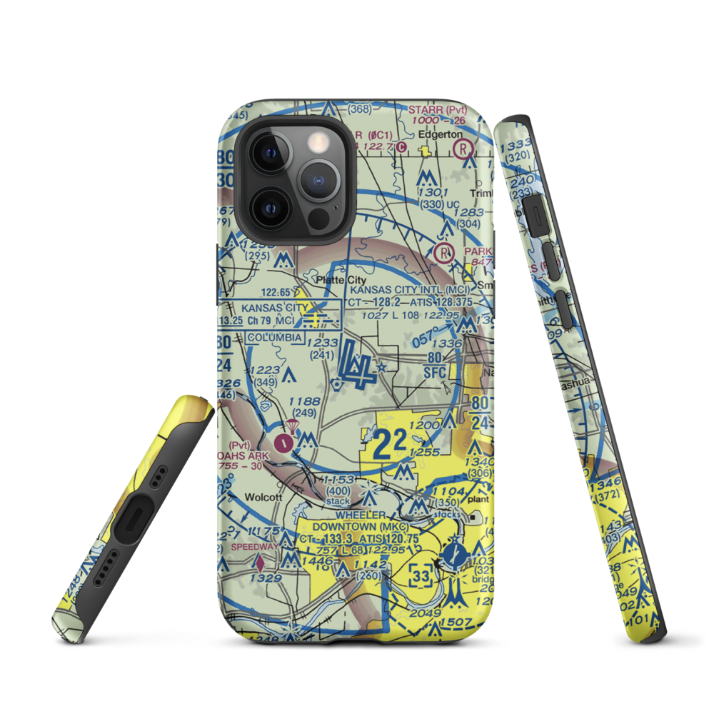 Kansas City International Airport (MCI) VFR Sectional  Tough iPhone Case iPhone 12 Pro model shown