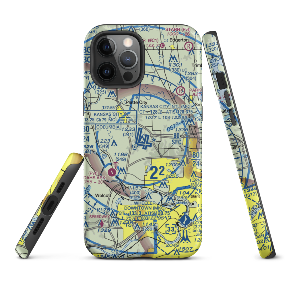 Kansas City International Airport (MCI) VFR Sectional  Tough iPhone Case iPhone 12 Pro Max model shown