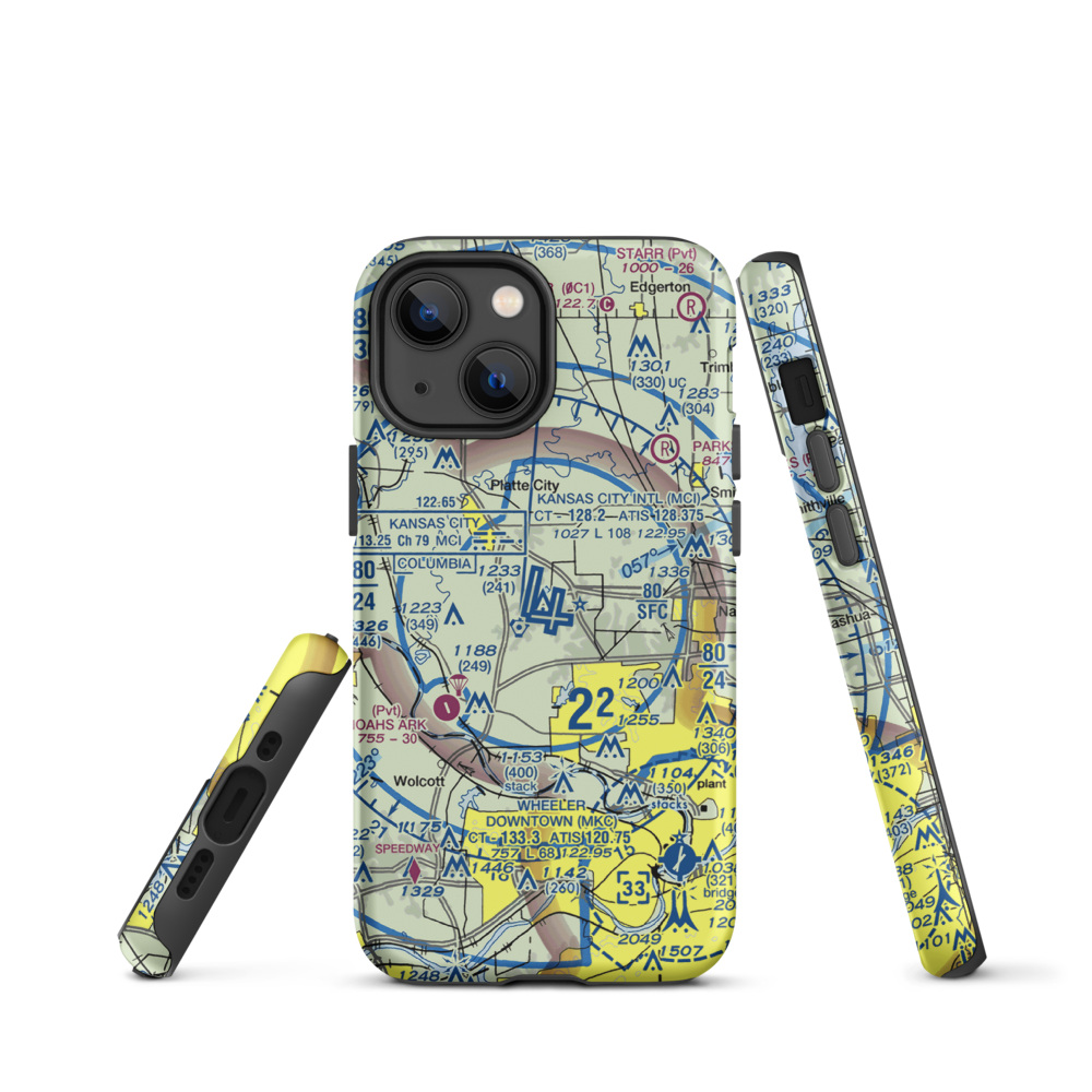 Kansas City International Airport (MCI) VFR Sectional  Tough iPhone Case iPhone 13 mini model shown