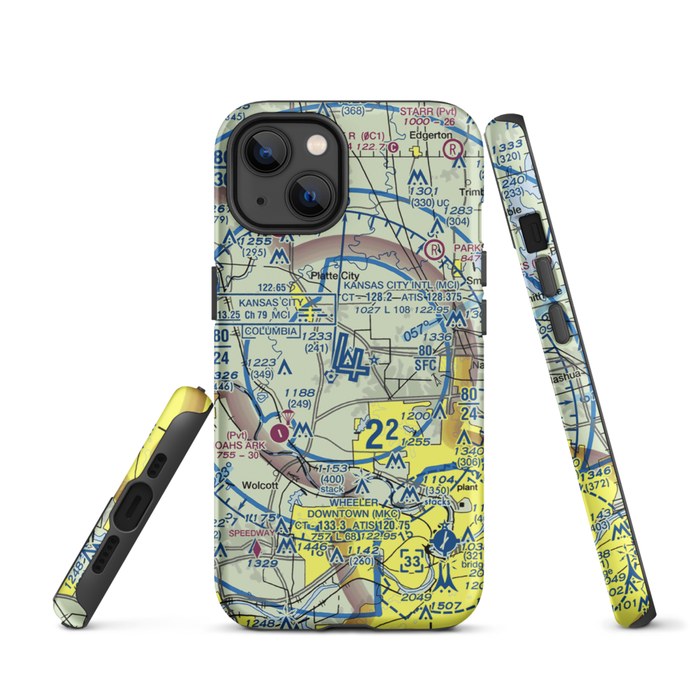 Kansas City International Airport (MCI) VFR Sectional  Tough iPhone Case iPhone 13 model shown