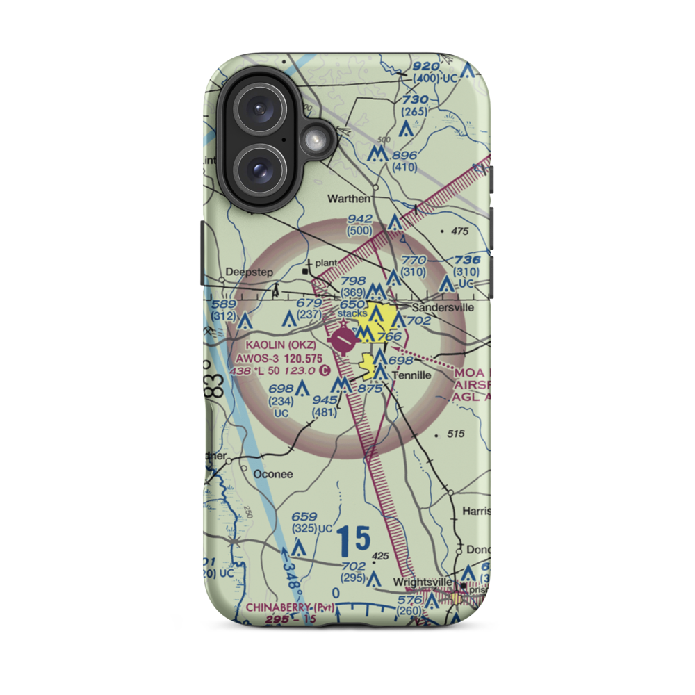Kaolin Field (OKZ) VFR Sectional  Tough iPhone Case iPhone 16 Plus model shown