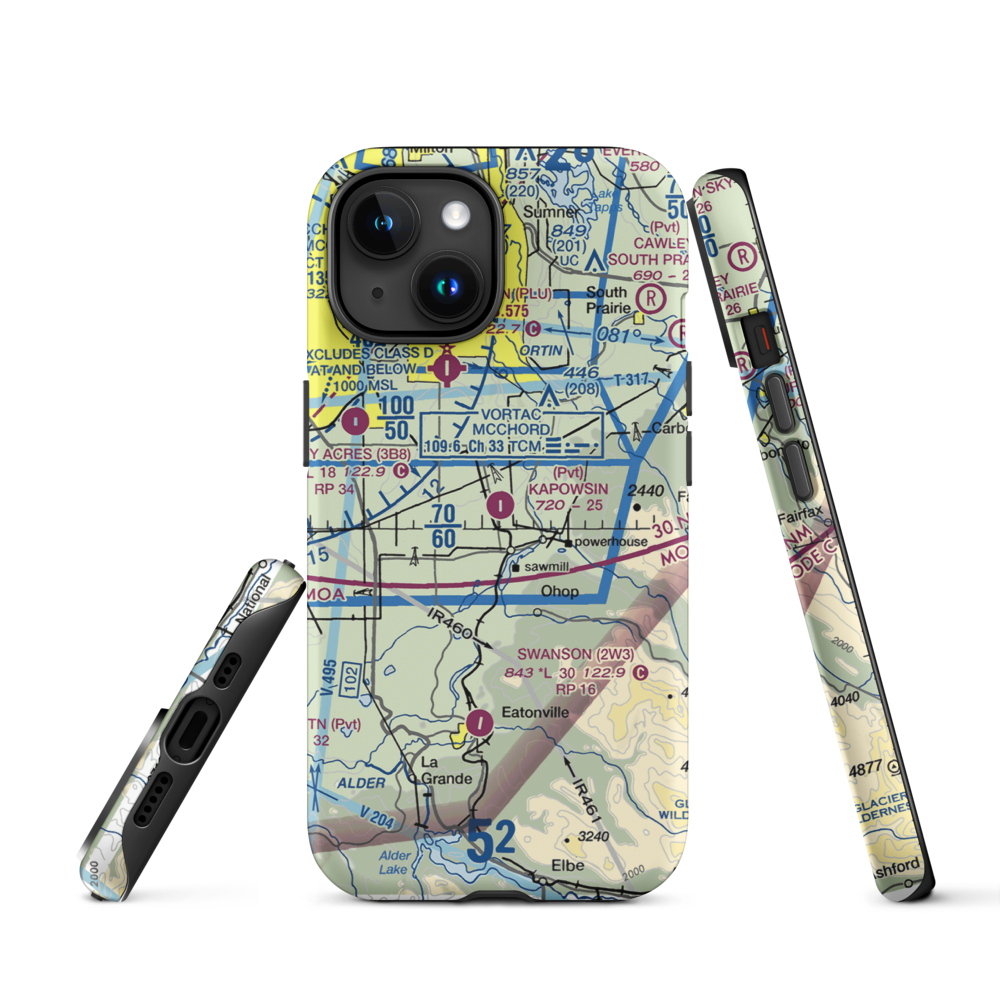 Kapowsin Field (86WA) VFR Sectional  Tough iPhone Case iPhone 15 model shown