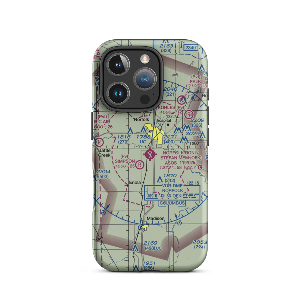 Karl Stefan Memorial Airport (OFK) VFR Sectional  Tough iPhone Case iPhone 16 Pro model shown