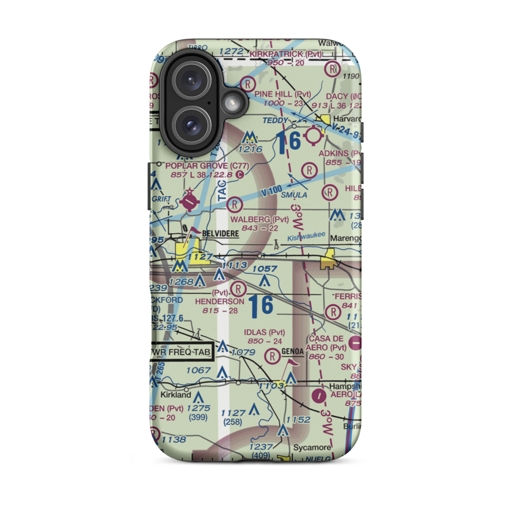 Kaufield Airport (0LL0) VFR Sectional  Tough iPhone Case iPhone 16 Plus model shown