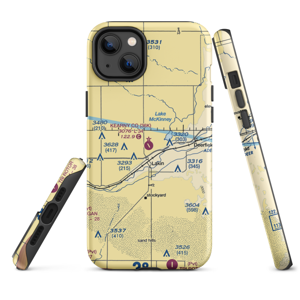 Kearny County Airport (36K) VFR Sectional  Tough iPhone Case iPhone 14 Plus model shown
